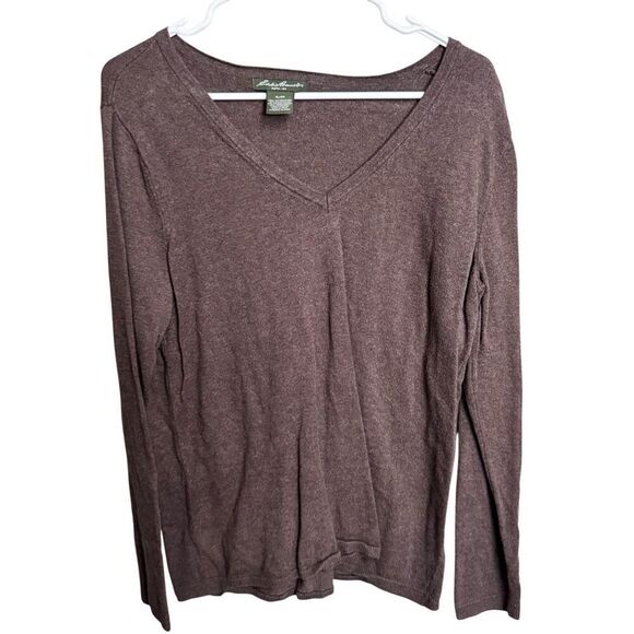 Eddie Bauer Women Top Large Burgundy Cotton Blend Long Sleeve V Neck Pullover XL - Picture 1 of 3